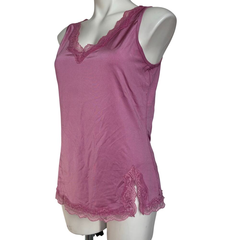 VTG y2k Faded Glory Pink Lace Tank Top M Slit Balletcore Coquette Soft Girl
